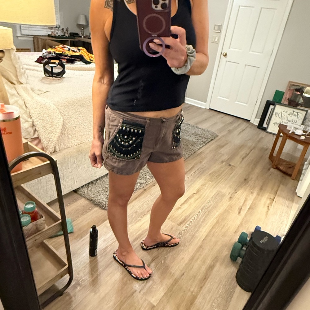 Free People Embellished Tan Women's Cargo Shorts